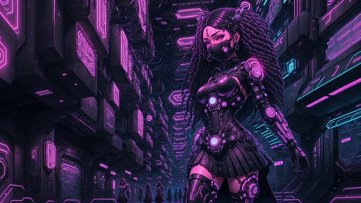 cyber, cyberpunk, futuristic, science fiction, crimson, illustration, HD wallpaper