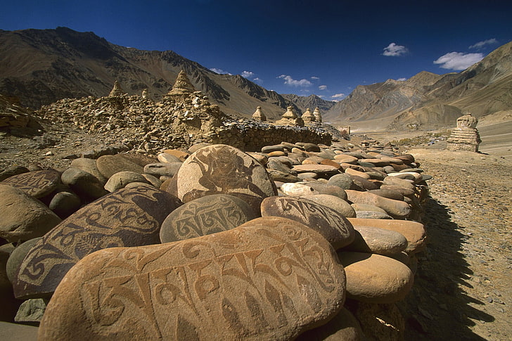 brown and gray stone lot, asia, mountains, stones, patterns, art