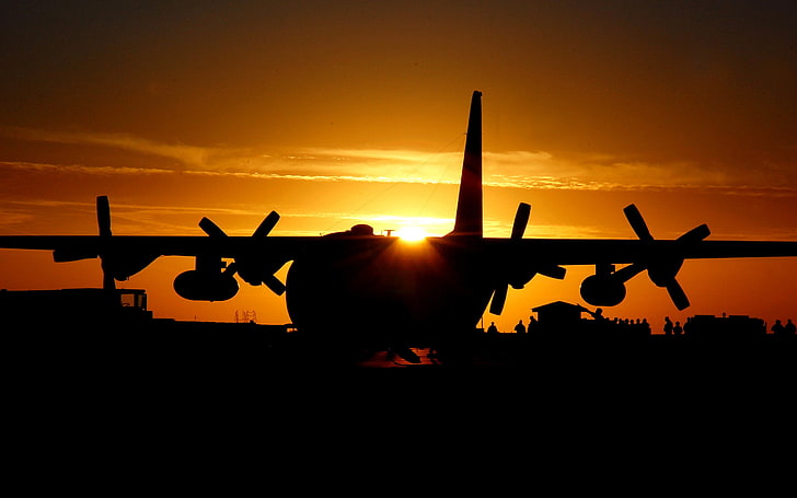 silhouette of man and woman painting, Lockheed C-130 Hercules
