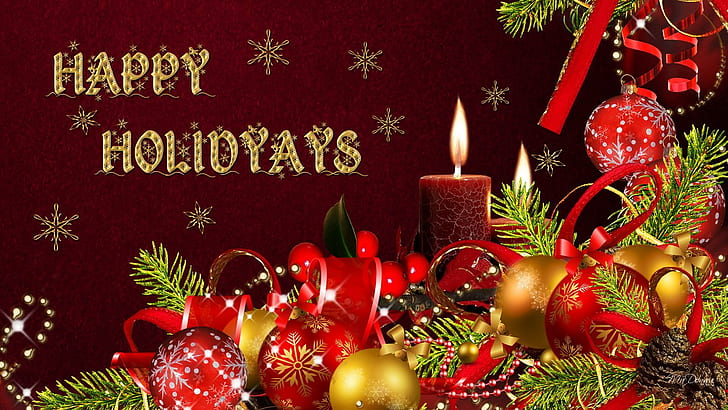 A Holiday So Bright, decorations, ribbon, holidays, snowflakes, HD wallpaper