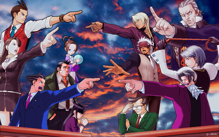 phoenix wright ace attorney, group of people, men, women, large group of people