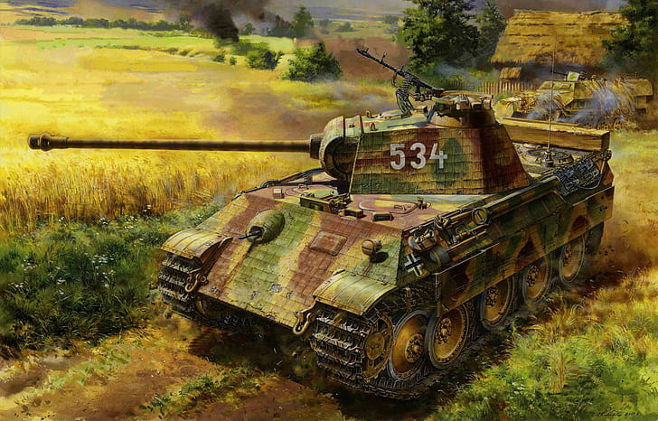 Germany, Panzerkampfwagen V Panther, WW2, Tank weapon, Painting, HD wallpaper