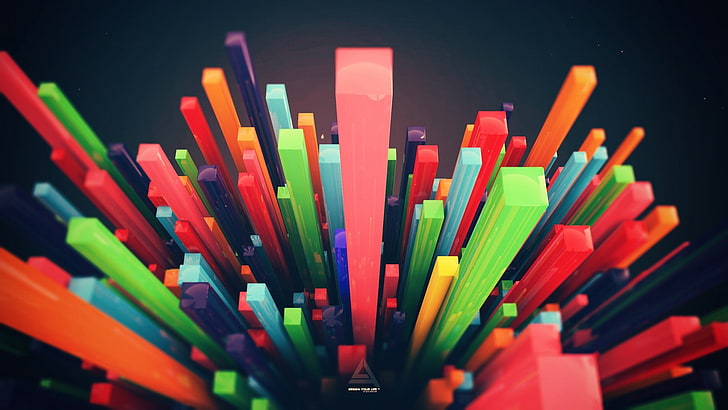red, green, and purple wallpaper, assorted-color plastic sticks