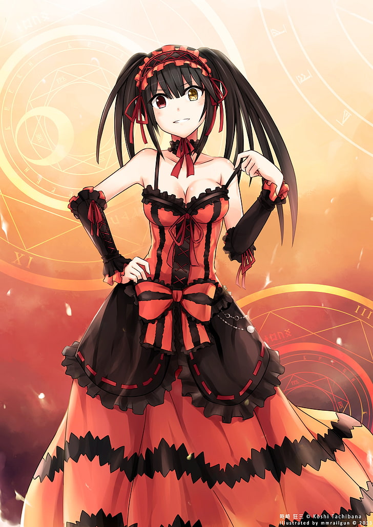 female anime character in red and black dress wallpaper, Date A Live