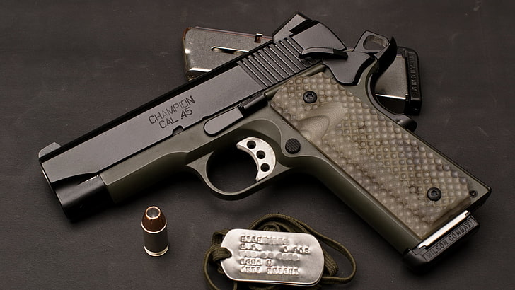 black Champion cal 45 M1911 pistol, gun, weapons, tuning, cartridge, HD wallpaper