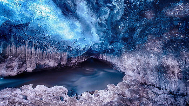 ice, ice cave, freezing, geological phenomenon, glacial landform, HD wallpaper