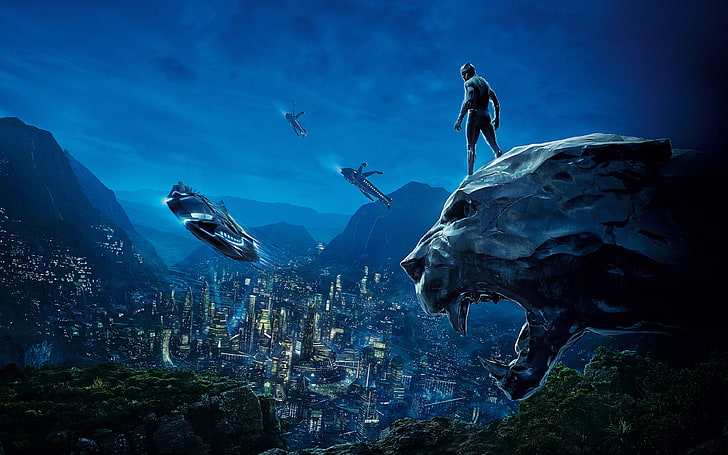 black panther, cityscape, night, artwork, Movies, nature, adventure, HD wallpaper