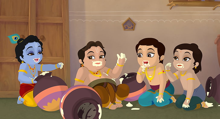 Lord Krishna Eating Makhan, deities eating digital wallpaper