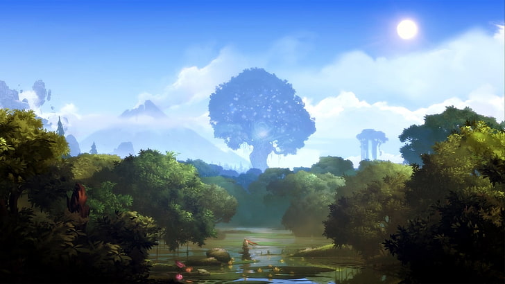 video game wallpaper, Ori and the Blind Forest, trees, spirits