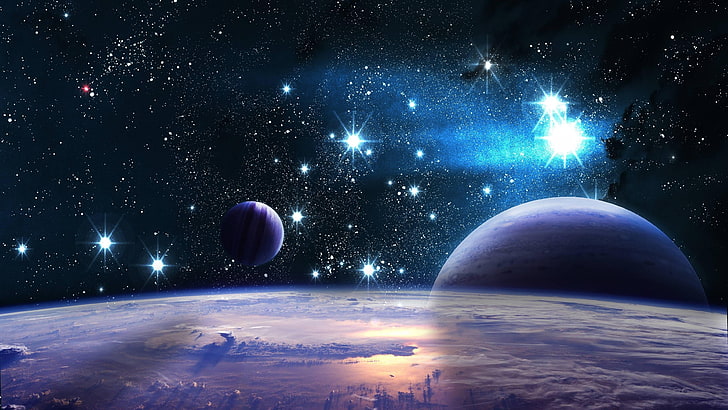 space art, fantasy art, outer space, sky, earth, exoplanet