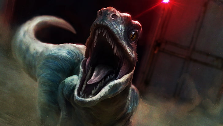 blue dinosaur illustration, raptor, jurassic park, Jurassic World, HD wallpaper