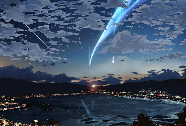HD wallpaper: body of water, your name, sky, stars, kimi no na wa, lights,  Anime | Wallpaper Flare