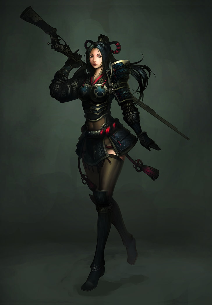 female character holding rifle illustration, Atlantica Online