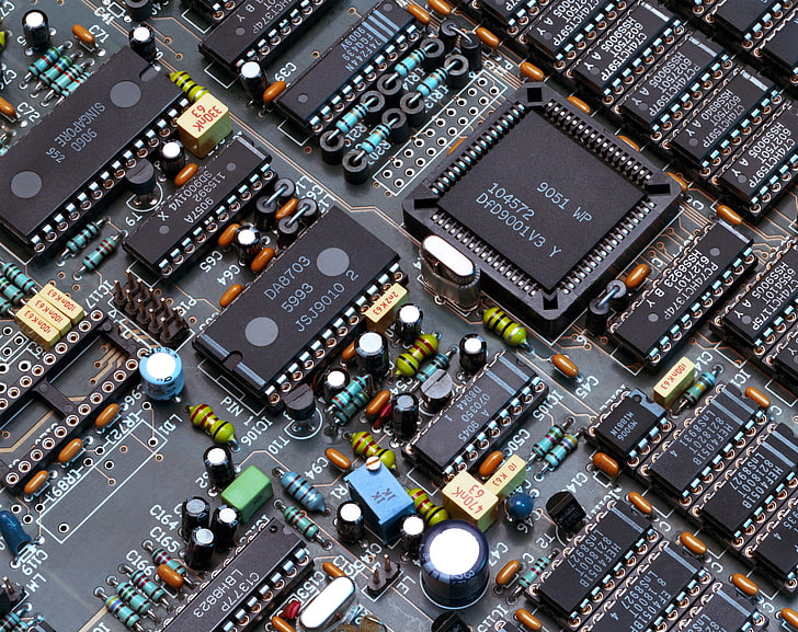 black circuit board, scheme, chips, computer, elements, technology, HD wallpaper