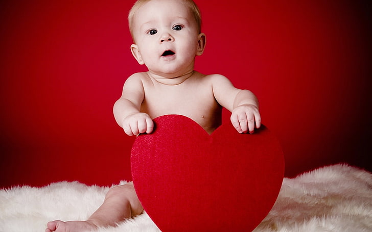 HD wallpaper: Baby Holding A Red Heart, red heart cutout, beautiful, cute,  young | Wallpaper Flare
