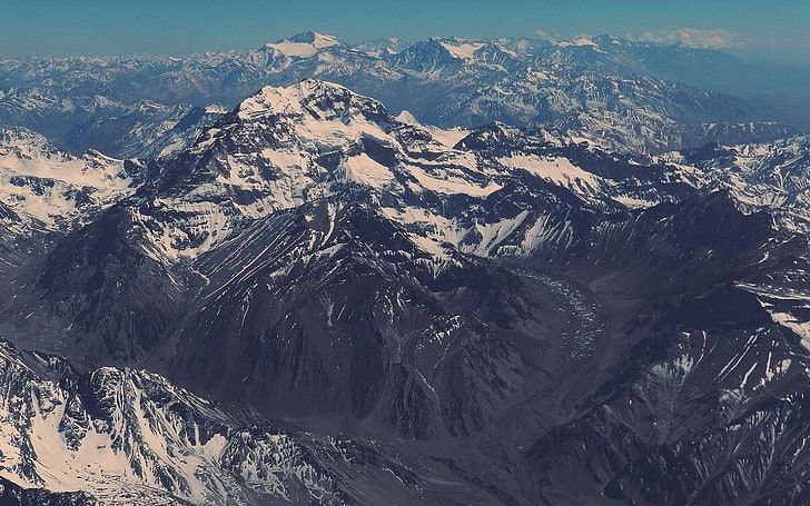 snow covered mountain, nature, mountains, aerial view, Aconcagua