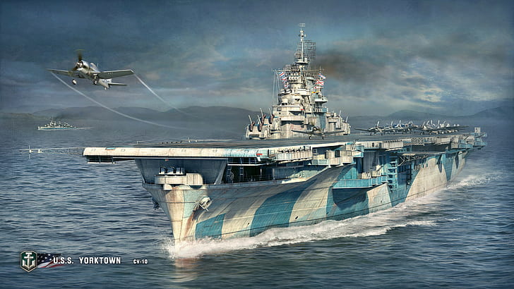 World of Warships, artwork, video games, aircraft carrier, Grumman F6F Hellcat, HD wallpaper