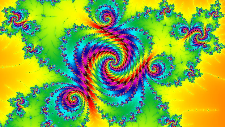 fractal, abstract, psychedelic, multi colored, yellow, full frame, HD wallpaper
