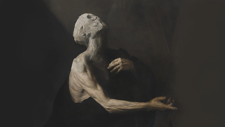 naked man painting, oil painting, depressing, sadness, horror