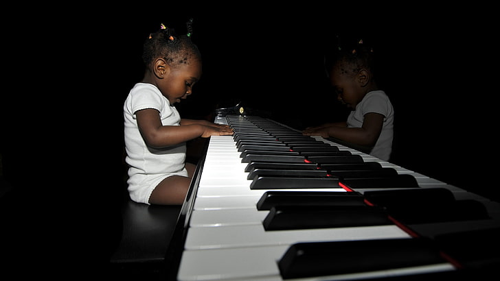 white and black piano keys, baby, playing, music, musical Instrument, HD wallpaper