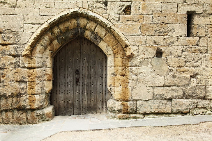 brown wooden door, arch, architecture, building, castle, history