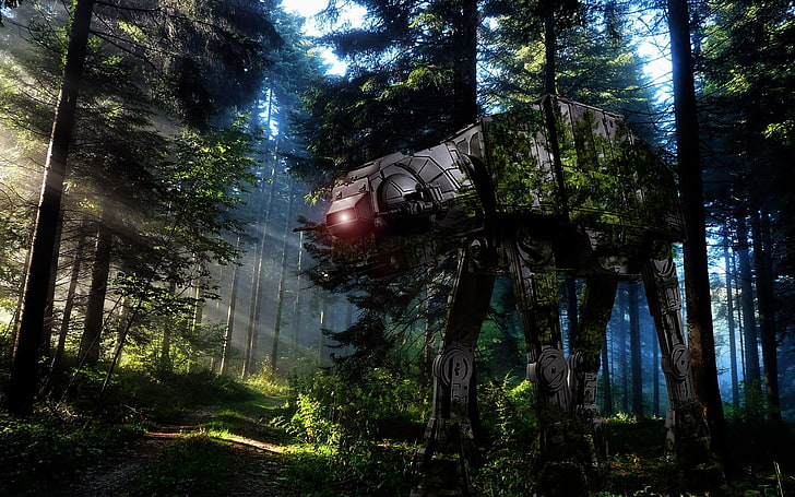 Star Wars AT-AT digital wallpaper, Endor, Galactic Empire, tree