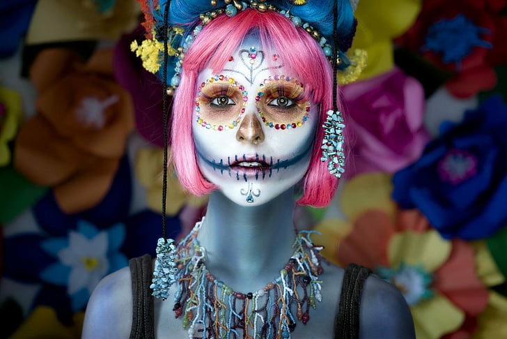 Artistic, Sugar Skull, Day of the Dead, Face, Girl, Makeup, HD wallpaper