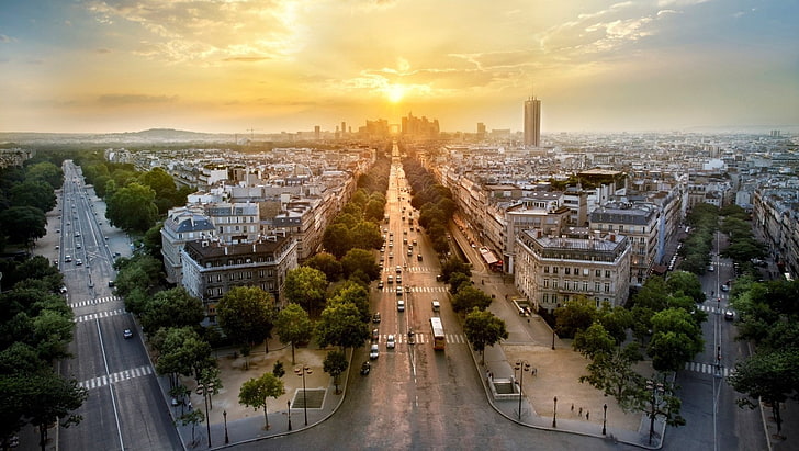 Cities, Paris, France, La Défense, Sunset, architecture, sky