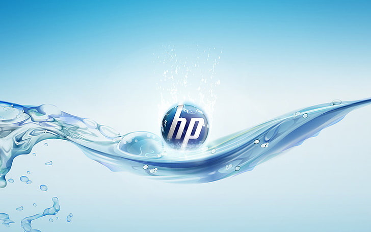 HP Splash, HP logo, Computers, blue, motion, studio shot, water, HD wallpaper