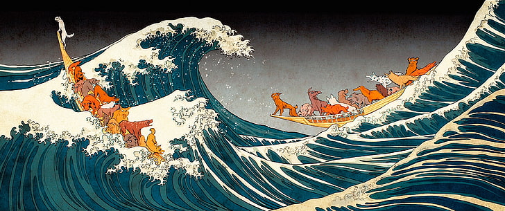 The Great Wave of Kanagawa by Hokusai painting, Isle of Dogs, HD wallpaper