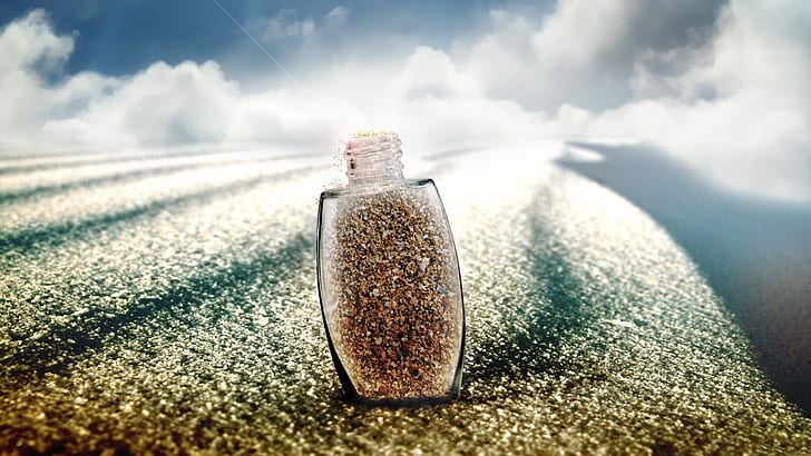 Loading sand bottle, clear glass bottle illustration, HD wallpaper