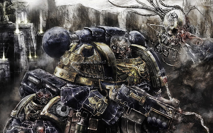 black and brown robot, Warhammer, science fiction, fantasy weapon, HD wallpaper