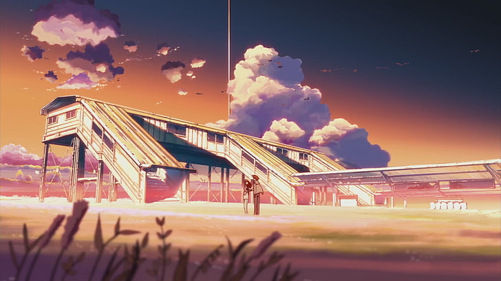 anime, old building, couple, The Place Promised In Our Early Days, HD wallpaper