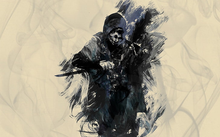 skeleton digital wallpaper, Dishonored, fan art, Corvo, video games