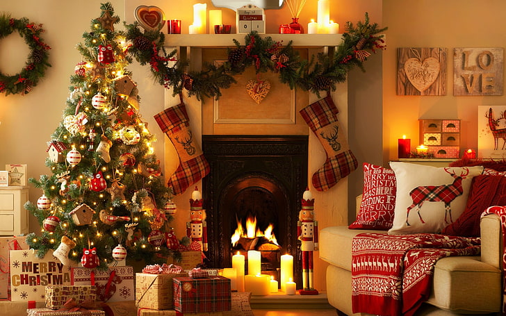 Christmas tree, decoration, holiday, celebration, illuminated, HD wallpaper