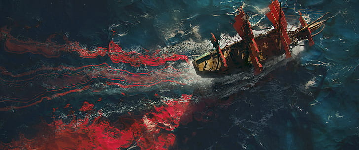 digital, fantasy art, ship, Pirate ship, sea, Ivo Brankovikj, HD wallpaper