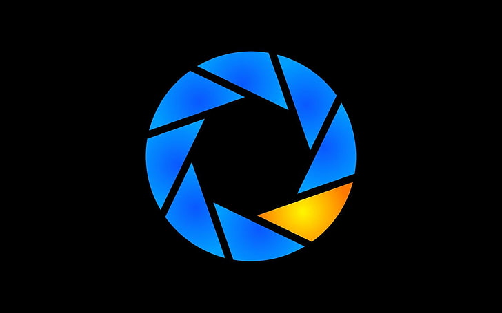 round blue and yellow logo, Aperture Laboratories, black background, HD wallpaper