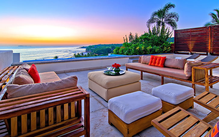Relaxing Beach Lounge, chill, air, sunset, beautiful, vacation, HD wallpaper