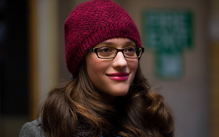 women, Kat Dennings, actress, glasses, face, blue eyes, women with glasses