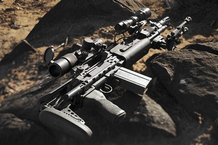 stones, weapons, rifle, M1A, semi-automatic, HD wallpaper