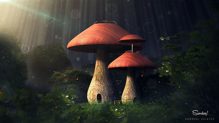 black and red table lamp, fantasy art, nature, trees, forest, HD wallpaper