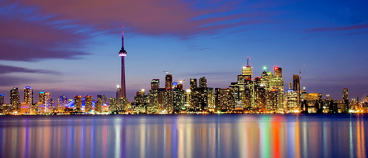 Toronto, city, cityscape, reflection, architecture, lights
