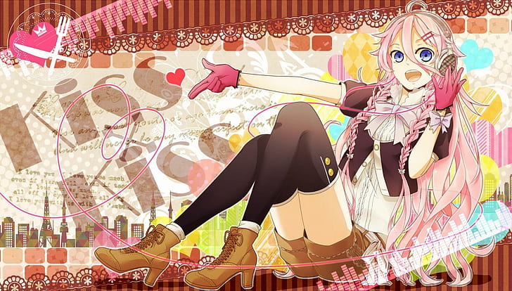 joyful IA, pink haired anime character, vocaloid, pretty-girl, HD wallpaper