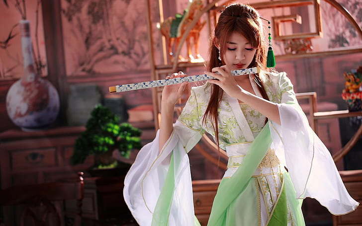 HD wallpaper: Beautiful chinese girl, music, flute | Wallpaper Flare