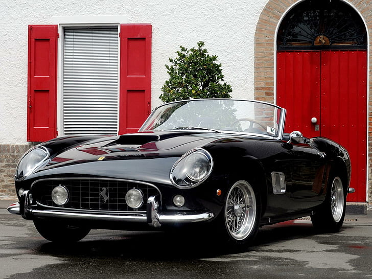 Ferrari California, black, antique, classic, cars