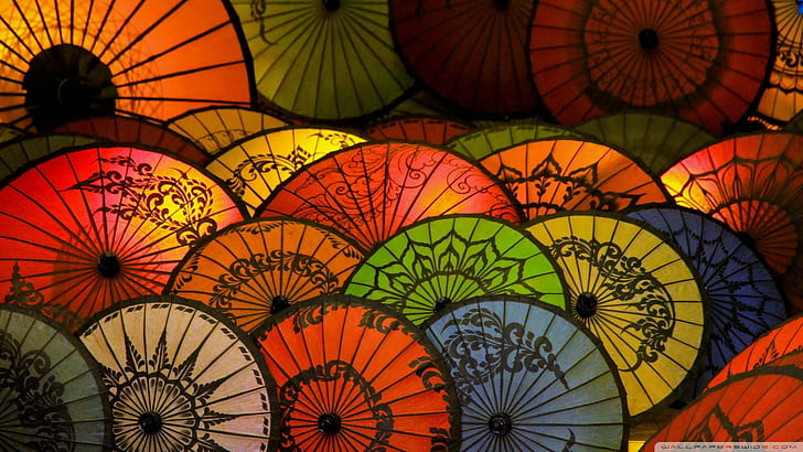 Japanese Umbrella, Paper Umbrellas, Colorful, HD wallpaper