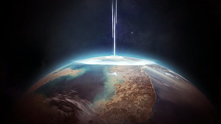 comet hitting ozone layer of Earth digital wallpaper, space, planet