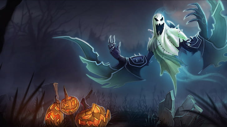 Pumpkins Halloween Ghost, holidays, HD wallpaper