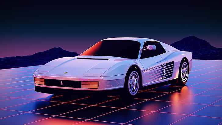 Auto, White, Neon, Machine, Background, Ferrari, Electronic