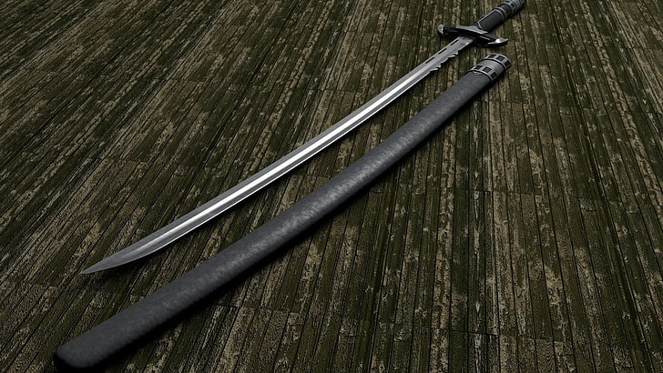 gray hilt sword, sabre, weapon, wood - material, no people, close-up
